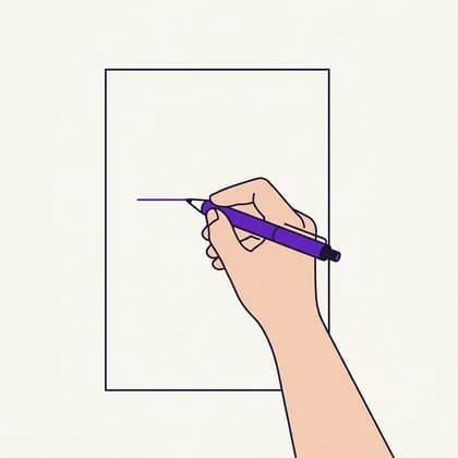 Une main tenant un stylo, qui trace une seule ligne sur une feuille.