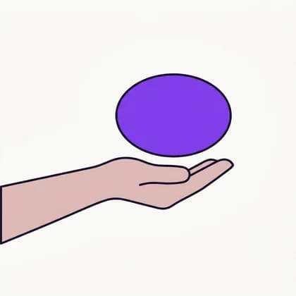 Une main ouverte, paume vers le haut, une forme ovale posée au-dessus.