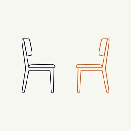 Deux chaises face à face, l'une dessinée au trait plein, l'autre au trait vide.